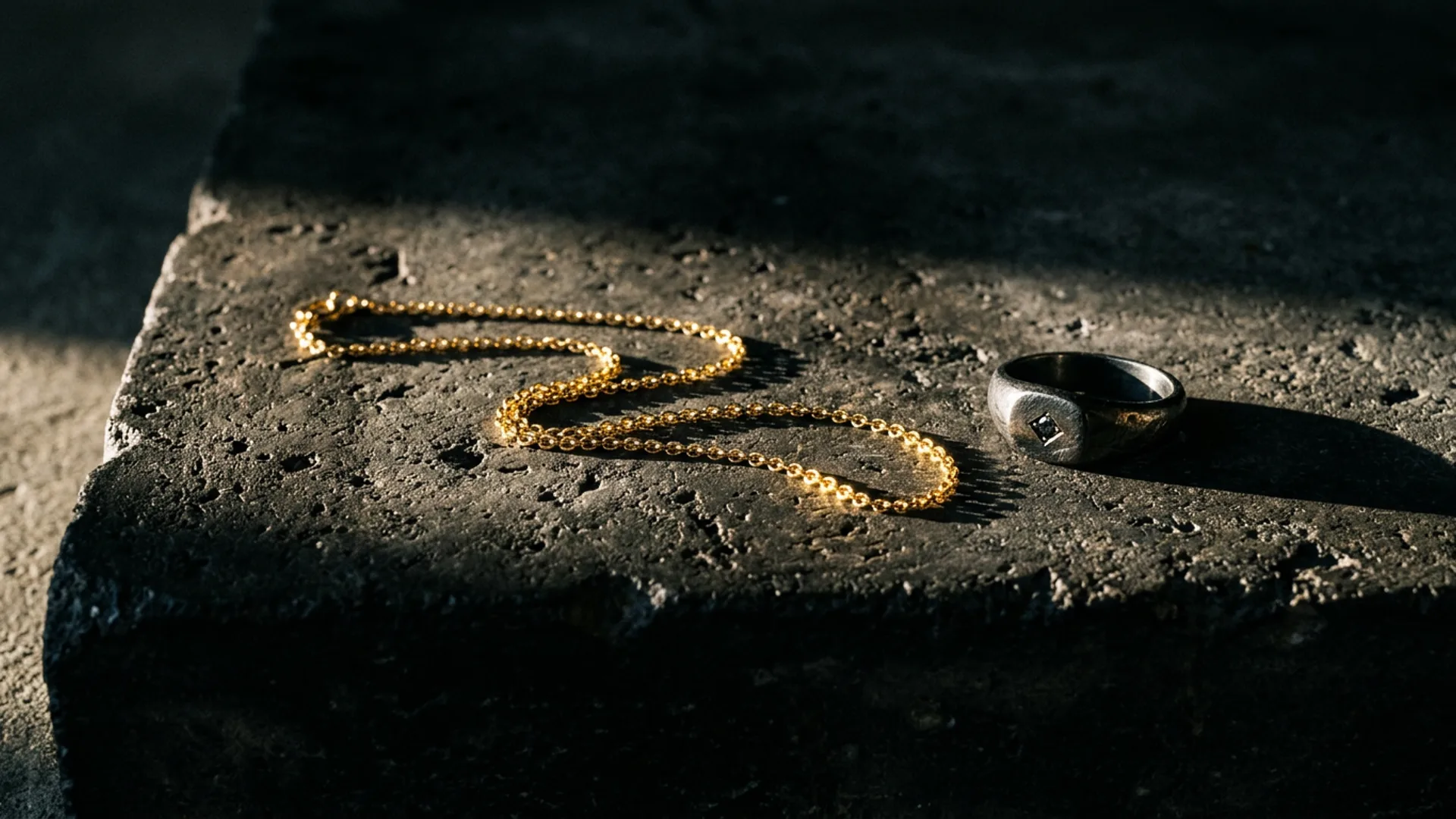Dark jewelry on concrete